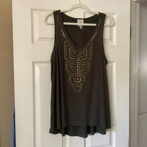 Knox Rose Forest Green Top with Gold Design, XXL